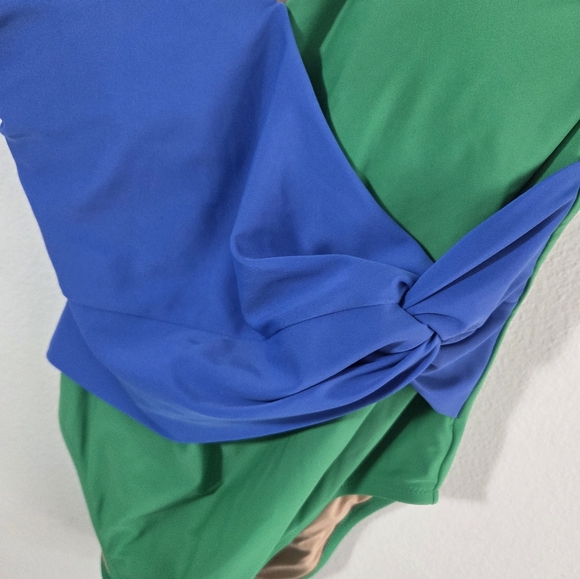 J. Crew One Piece Colorblock Swimsuit Green Blue V Neck Size Medium - Picture 4 of 10